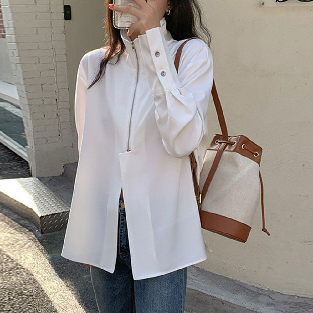 Stand Collar Zip Blouse Zuri Lou