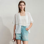 Beige Chiffon Lace Blouse Zuri Lou
