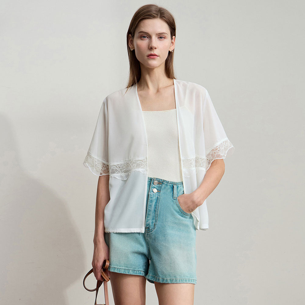 Beige Chiffon Lace Blouse Zuri Lou