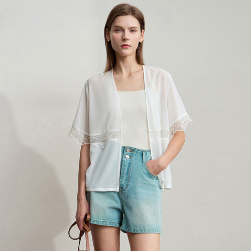 Beige Chiffon Lace Blouse Zuri Lou