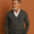 Men’s knitted button cardigan in black with classic design, soft and comfortable for casual and stylish outfits.