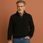 Men’s knitted sweater in black with classic design, warm and comfortable for casual and formal outfits.