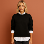 Women’s oversized casual sweater in black with minimalist design, soft and comfortable for casual and stylish outfits.