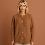 Women’s oversized cardigan in brown with minimalist design, soft and comfortable for casual and stylish outfits.