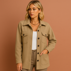 Women’s fall jacket in khaki with elegant design, soft and comfortable for casual and stylish outfits.