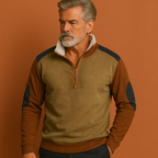 Men’s vintage half zip sweater in light brown with classic design, soft and comfortable for casual and stylish outfits.
