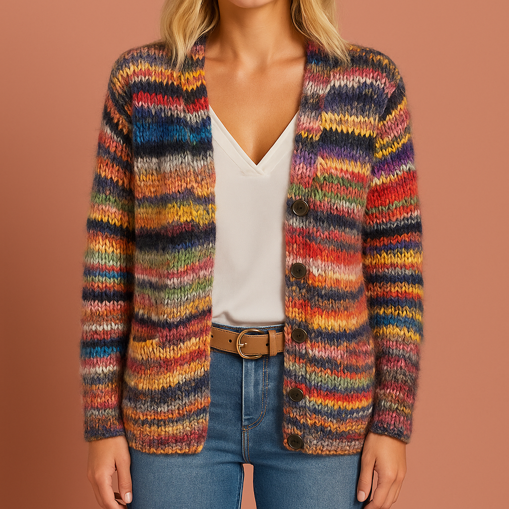 Women’s cardigan in red with modern color design, soft and comfortable for casual and stylish outfits.